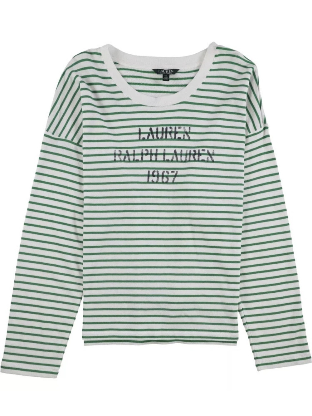 Lauren Ralph Lauren Green Stripes Knit Logo Sweatshirt Women’s size L